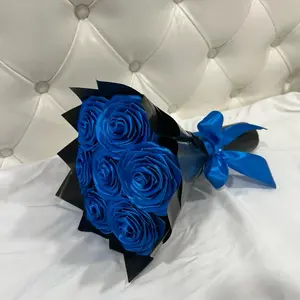 Luxury Blue Satin Rose Bouquet – Handmade Gift with Black Wrap & Ribbon Perfect For Anniversary, Birthday, Him Her