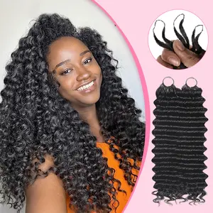 Karlami Hair Feather Crochet Braid Extension Knoteless Pre-Separated Natural Black 100% Virgin Human Hair for Black Women 100g Deep Wave & Kinky Curly