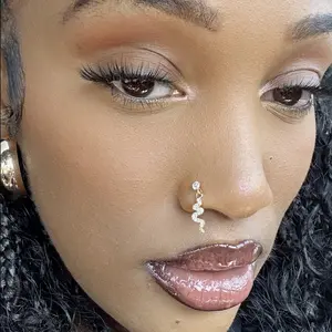 Statement Gold Dangling Snake Nose Stud,  Nose Rings for women, L-shape, Nostril Piercing, Hypoallergenic Nose Jewelry, 20 gauge Nose Rings