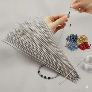 Stainless Steel Beading Needle for Jewelry Making, Diy crafting & Sewing - Large Eye Design Fits Thin and Thick Threads, durable Anti-Rust Unbreakable Bead Tool, Essential Kit Accessory Easy Threading