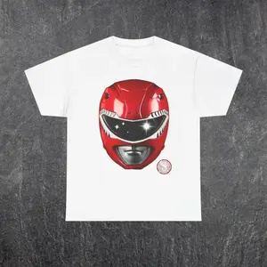 Red Power Ranger MMPR Tee - Casual Vintage Graphic T-Shirt with Red Mask Design, Oversized Fit, Classic Style