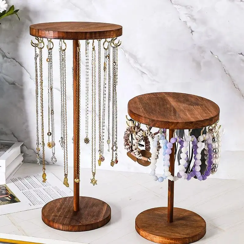 40cm Solid Wood Multifunctional Accessory Holder - Home Organizer, Tabletop Jewelry Storage Rack, Display Container for Necklaces, Earrings, Bracelets