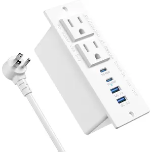 Recessed Power Strip   Station 2 PD 65W USB C, Flush Mount Countertop Drawer Outlet, Furniture   Station for Side Table, End Table,2 AC Outlets (White, 6 FT )