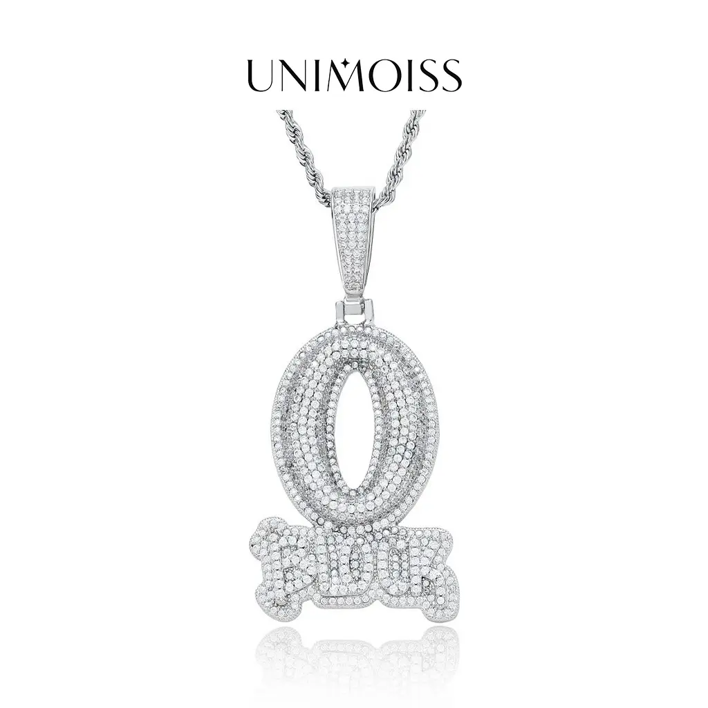 UniMoiss Hip Hop Bling O Block Letter Pendant Necklace for Men Women Birthday Wedding Engagement Anniversary Valentine's Day Gift Daily Wear cuban link chain