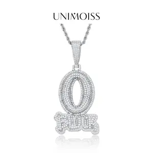UniMoiss Hip Hop Bling O Block Letter Pendant Necklace for Men Women Birthday Wedding Engagement Anniversary Valentine's Day Gift Daily Wear cuban link chain