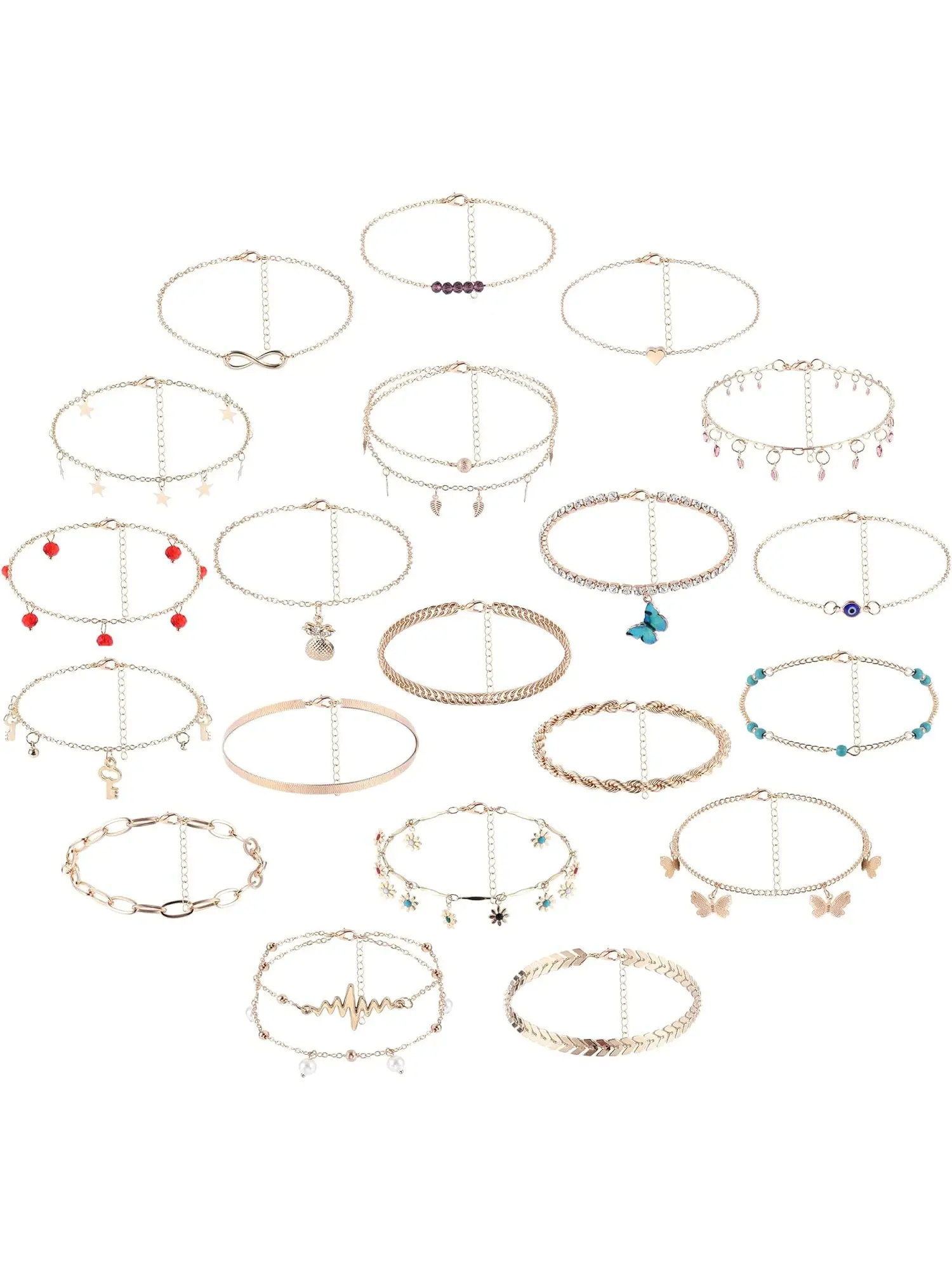 20 Pieces Ankle Bracelets for Women Charms Cute Evil Eyes Butterfly Ankle Bracelets Boho Beach Anklets Trendy Jewelry Layered Chain Foot Jewelry Boho Style Jewelry Trendy Fashionable Accessories