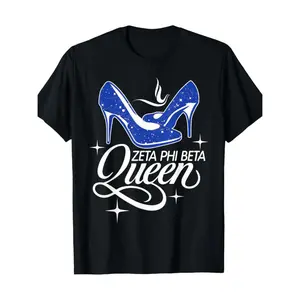 Cotton Zeta Phi Beta Sorority Queen Graphic T-Shirt, 100% Cotton, Casual V-Neck, All-Season Knit Fabric with Slight Stretch, Regular Fit, for Adult Members