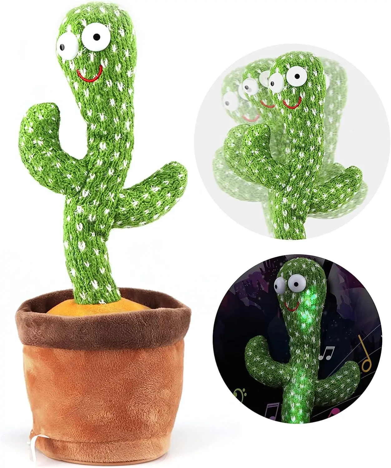 Talking Dancing Cactus Interactive Plush Toy, FunnyVoice Mimic Repeats What You Say, Built-in MusicSongs LED Light Up Swing Cactus Ornament,Novelty Entertainment Holiday Birthday Gift forBoys and Girls Ages 1 to 3