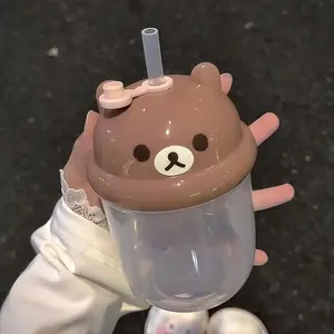 Kawaii Rilakkuma Plastic Straw Cup Cute Mini Water Cup Student Diy Sticker Large Capacity Plastic Milk Cup Tons Ton Cup Gift