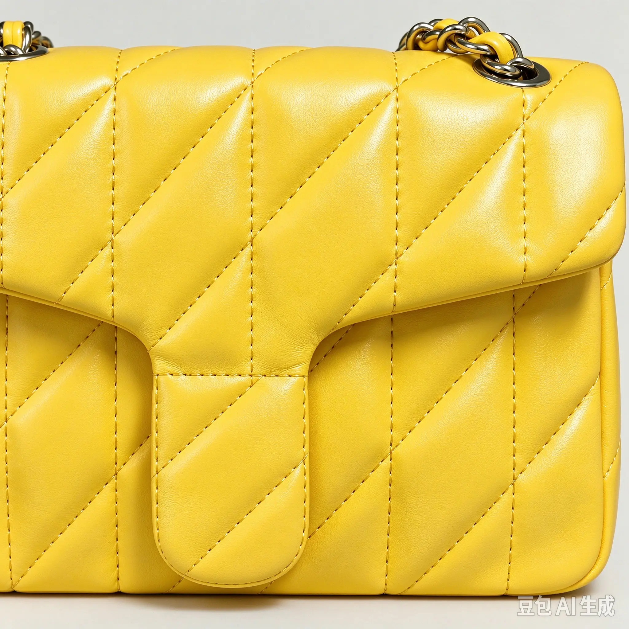 Yellow Quilted Leather Handbag with Chain Strap and Elegant Design