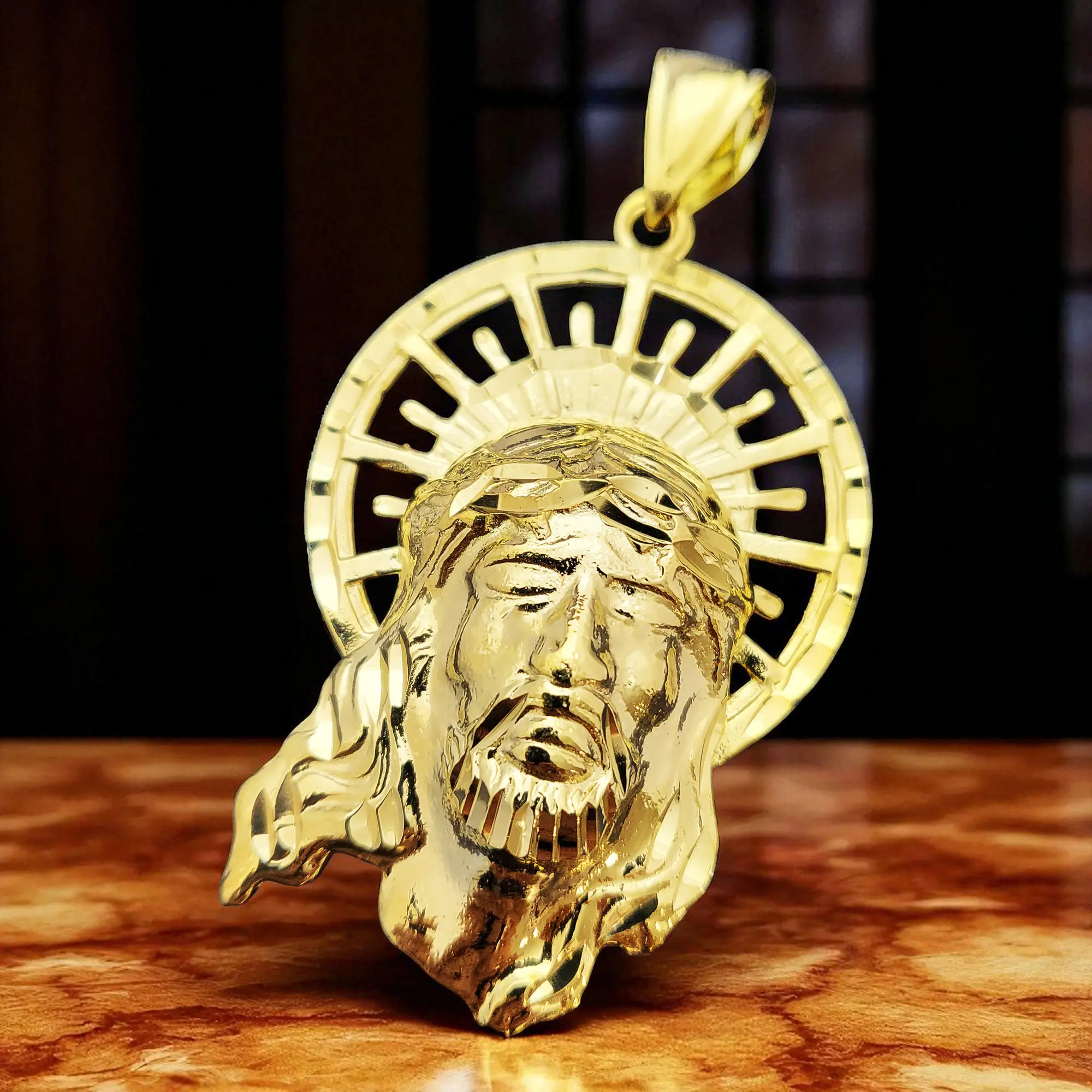 MaxBling81 Large Bling Jesus Head Charm Pendant, 14K Solid Gold-Finish Brass Plated Fashion Gold Jewelry Accessory