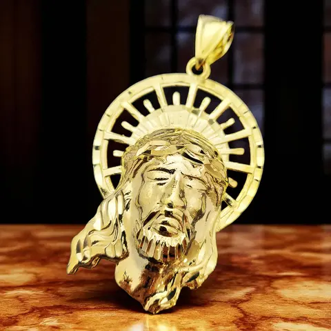 MaxBling81 Large Glossy Jesus Christ Figure Religious Pendant, 14K Solid Gold-Finish Brass-Plated Faith Style Male Hip Hop Celebrity Style Necklace Accessory