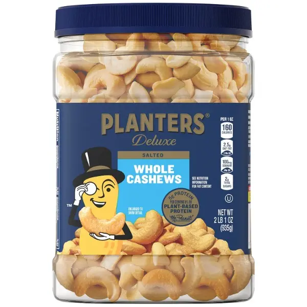Deluxe Roasted Sea Salt Whole Cashews Nut, 33oz Large Volume Container, US Plant-Based Protein Snack, Kosher-Halal Certified, Ideal for Adults