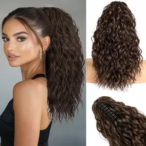 Claw Clip Ponytail Extension for women - 18" Long Curly Drawstring Ponytail Hair Extensions for Women, Strong Hold Fluffy Natural Looking Synthetic Hair Pieces for Women Daily Use(Dark Brown) hair extension synthetic  Colorful Heat-Resistant Tinsel Kit