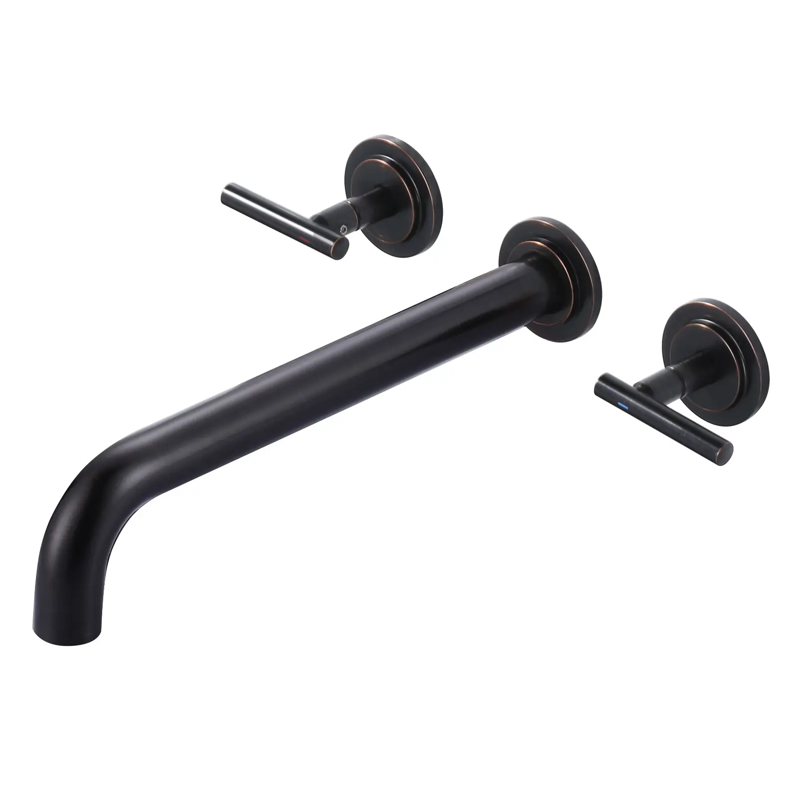 WOWOW Wall-Mounted Tub Filler, Oil Rubbed Bronze Double Handle High Arc Bathtub Faucet with Long Reach Spout, Solid Brass Rough-In Valves Included, Quick Fill Functionality for Bathroom Setup, Double Handle Faucet, High Arc Faucet