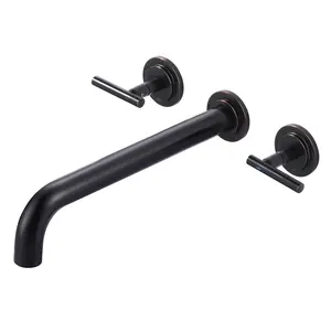 WOWOW Wall Mount Tub Filler: Oil Rubbed Bronze Bathtub Faucet Long Spout Reach, Bath Tub Filler Faucet 2 Handle Wall Mounted Bathtub Faucets with Brass Rough in Valve Included Wall Mounted Tub Faucet