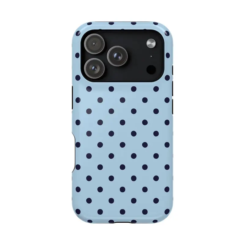 Deep Blue Polka Dot 2-in-1 Rubber Liner-Polycarbonate Smartphone Case, Multi-Model Lightweight Impact-Proof Wireless Charging-Friendly Durable Accessory with Lay-Flat Screen Guard for iPhone 18ProMax,17-11,X & Samsung Devices, Ideal Holiday Gift