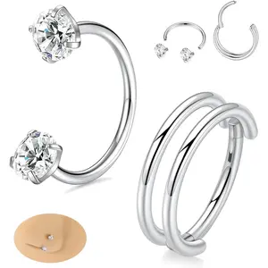 Horseshoe Nose Ring 20G Nose Rings G23 Titanium Nose Rings Hoops Nose Piercings Double Hoop Nose Ring Helix Conch Daith Cartilage Tragus Rook Eyebrow Lip   Septum Rings