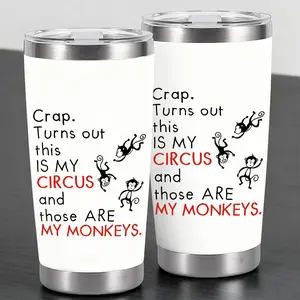 My Circus My Monkeys Funny Monkey Design 20oz Stainless Steel Cup, Thermos Cup with Lid, Reusable Drinking Cup, High-Quality Water Bottle for Iced Coffee, Beer, Juice, Milk, Cold Drinks, Fashionable, Perfect Gift for Friends, Family, Humor Lovers