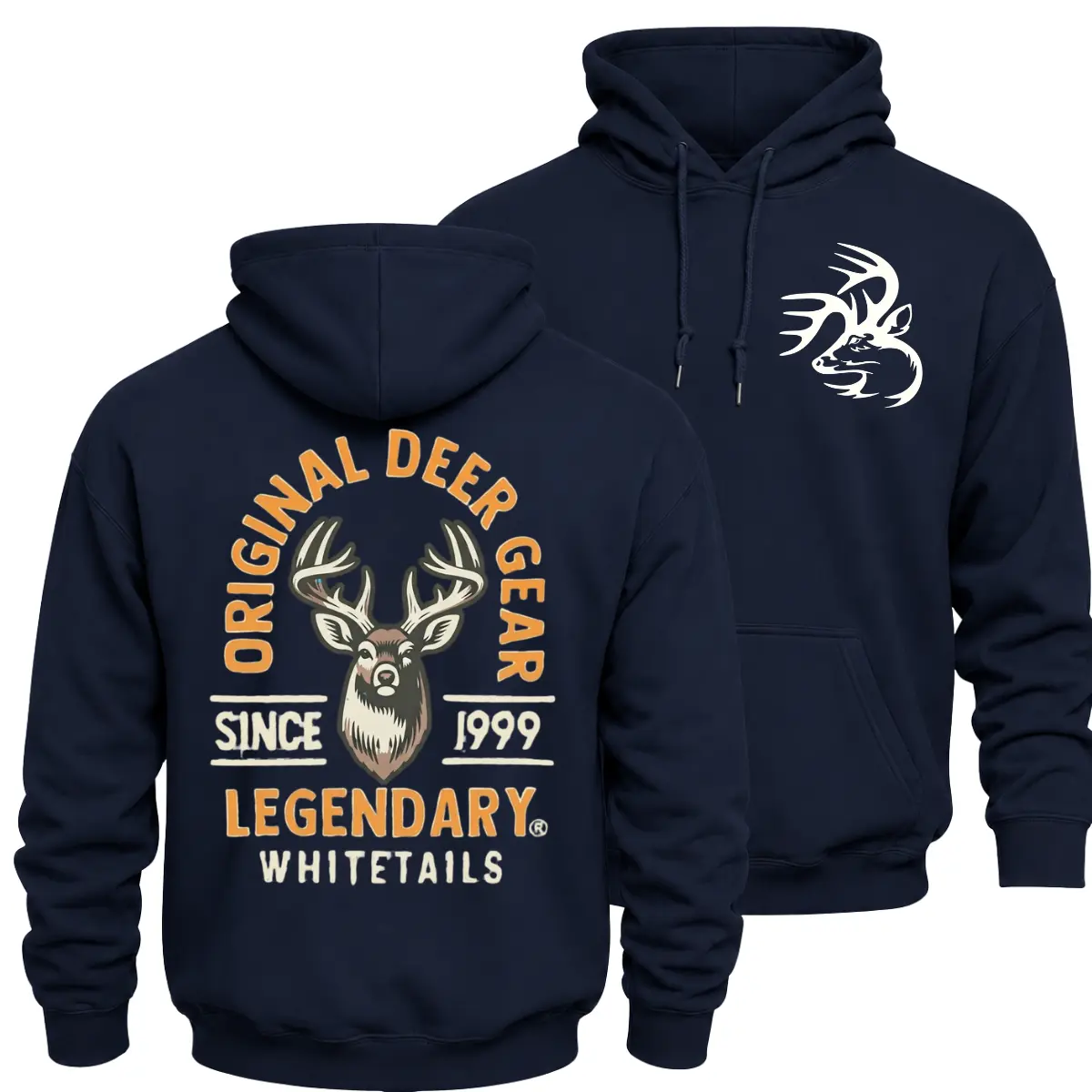 Legendary Whitetails Original Deer Gear Deer Hunting Hoodie, Since 1999 Whitetail Buck Graphic Pullover, Front Chest Logo and Large Back Print Hunter Hoodie, Classic Outdoor Sportsman Gift for Men and Women