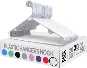 Plastic Hangers 30 Pack - Clothes Hanger with Hooks - Durable & Space Saving Coat Hanger - Heavy Duty White Hangers - Skirt Hangers