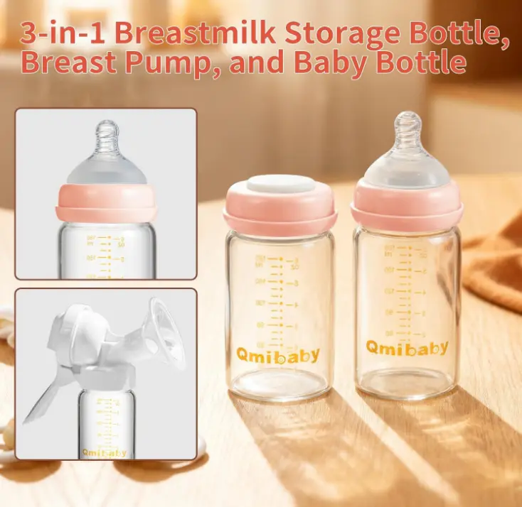 Glass Breastmilk Storage Bottles 180ml 6oz BPA-Free Leak-Proof Natural Baby Bottle for Breastmilk Storage Wide Neck Bottles with Screw Ring Sealing Disk Breastfeeding