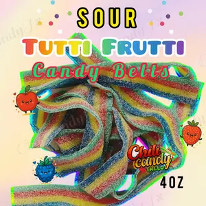 4oz Sour Tutti Frutti Colorful Belts Different Flavors - Chewy Snack for a Sweet & Salty Experience Candies Candy Yummy Chili Candy Tx
