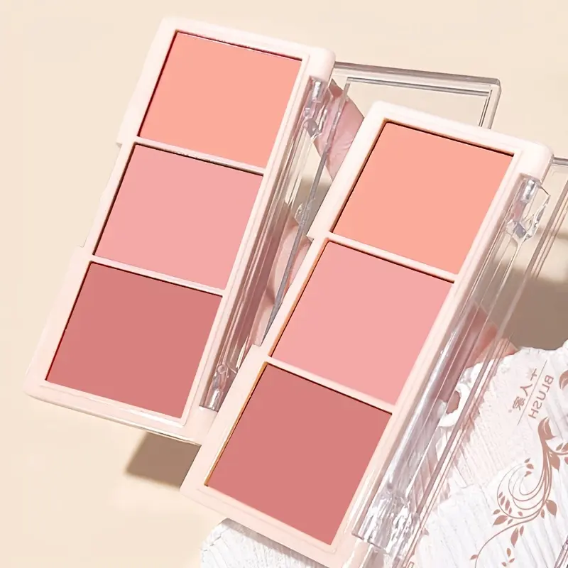 3-Tone Blush Palette - 3-Color Blush Makeup, Nude Matte Tea Brown, Orange Shades, Long-Lasting Waterproof Rouge, Suitable for All Skin Tones, Three-Color Blush
