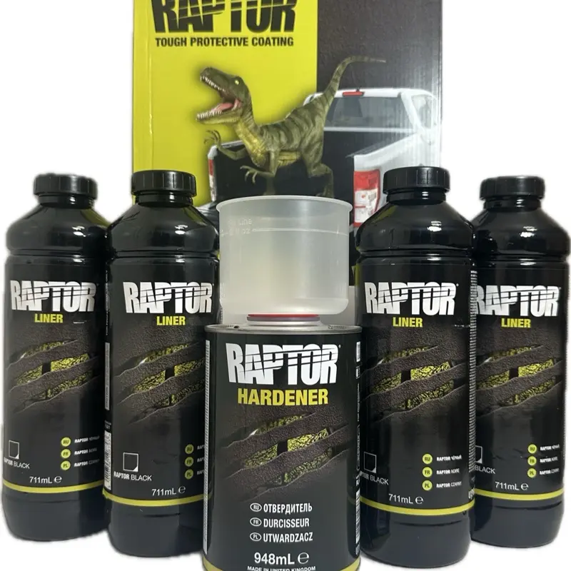 UPOL 0820 (RLB/S4) Raptor Liner Black Spray-On Truck Bed Liner Kit (4Liter/1 Gallon) Durable Protective Coating Abrasion & Stain Resistant used for truck bed lining or underbody and fullbody coating up to 125 square feet (typical 6-8ft truck bed)