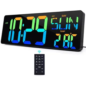 16.5 Digital Wall Clock Large Display, LED Wall Clock RGB Color Changing, Count Up/Down Timer Clock with Remote Control, Adjustable Brightness  Clock for , Office, Gym, , Auto DST