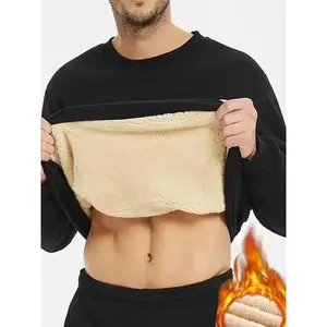 Men's Thick Fleece Crew Neck Sweatshirt, Fall Winter Warm Pullover, Casual Fashion Long Sleeve Top, Comfortable and Stylish