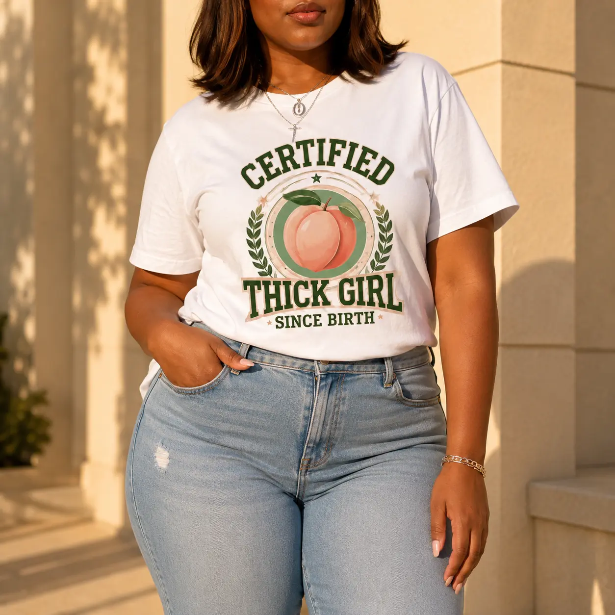 [Graphic Tee] Certified Thick Girl Graphic T-Shirt for Women| Funny Thick Girl Statement Tee| Peach Graphic Casual Summer Shirt| Body Positive Streetwear Top| Curvy Girl Fashion| Weekend Vacation Outfit| Trendy Gift for Her