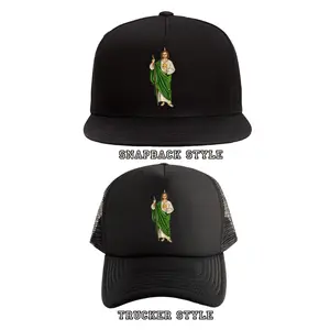 San Judas SnapBack/Trucker Hat - Black 100% Cotton Unisex Baseball Cap with Letters Pattern Casual Wear for Everyday Activities