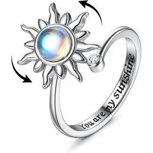 Adjustable Open Fidget Ring For Women Girls Anxiety Rings Silver Sunflower Opal Moonstone Star Moon Spinner Mood Rings Knuckle Rings Personalized Jewelry close friend fashion