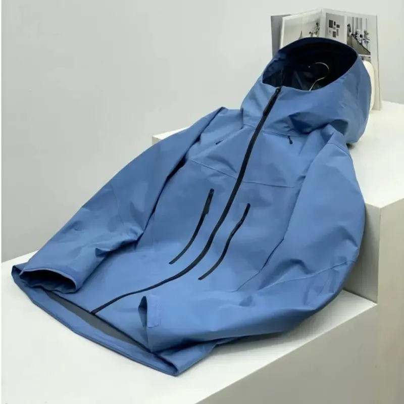 Washed blue outdoor waterproof jacket for men and women, single-layer fleece jacket, water-resistant hiking coat