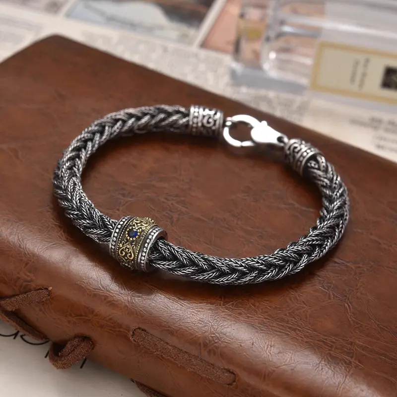 Hand-woven fox tail square bracelet, 6mm wide, with rotating beads, for men and women, high-end couple's accessory