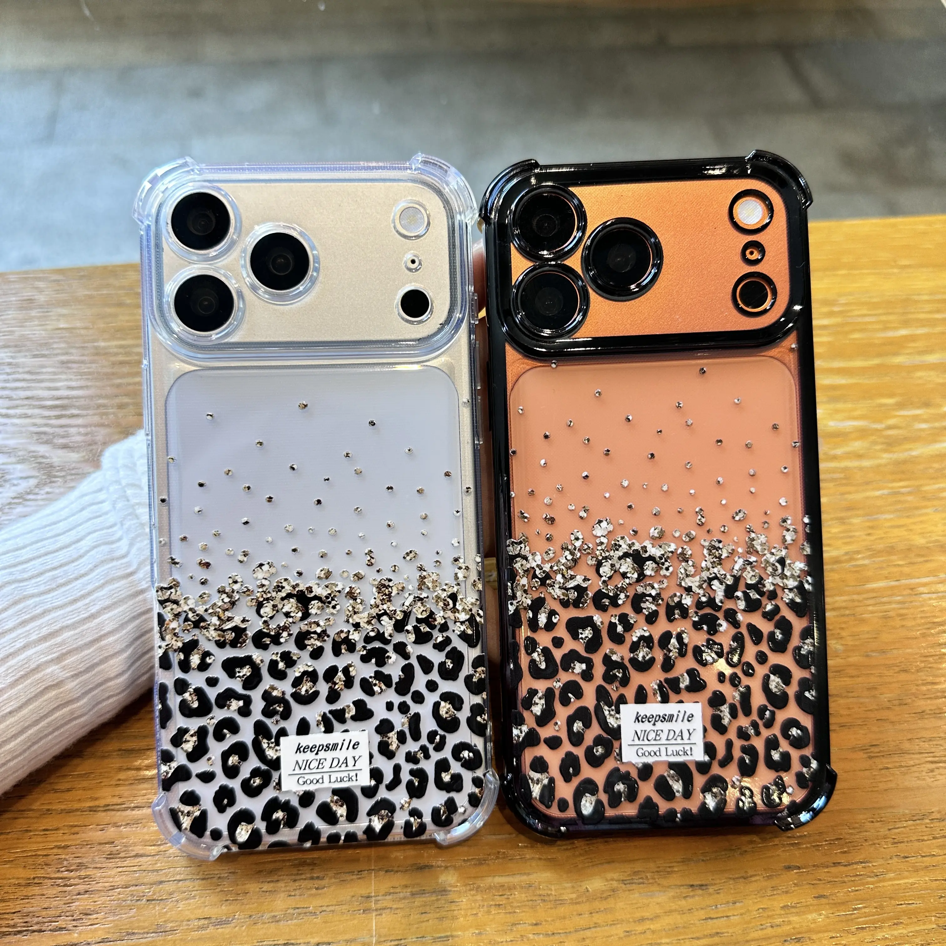 Leopard Print Glitter TPU Laser Craft Smartphone Case - Shockproof Airbag Drop Protector Cover for iPhone 17,16 Pro,16,15,14,13,12,11 - Unisex Fashion Cellphone Accessory