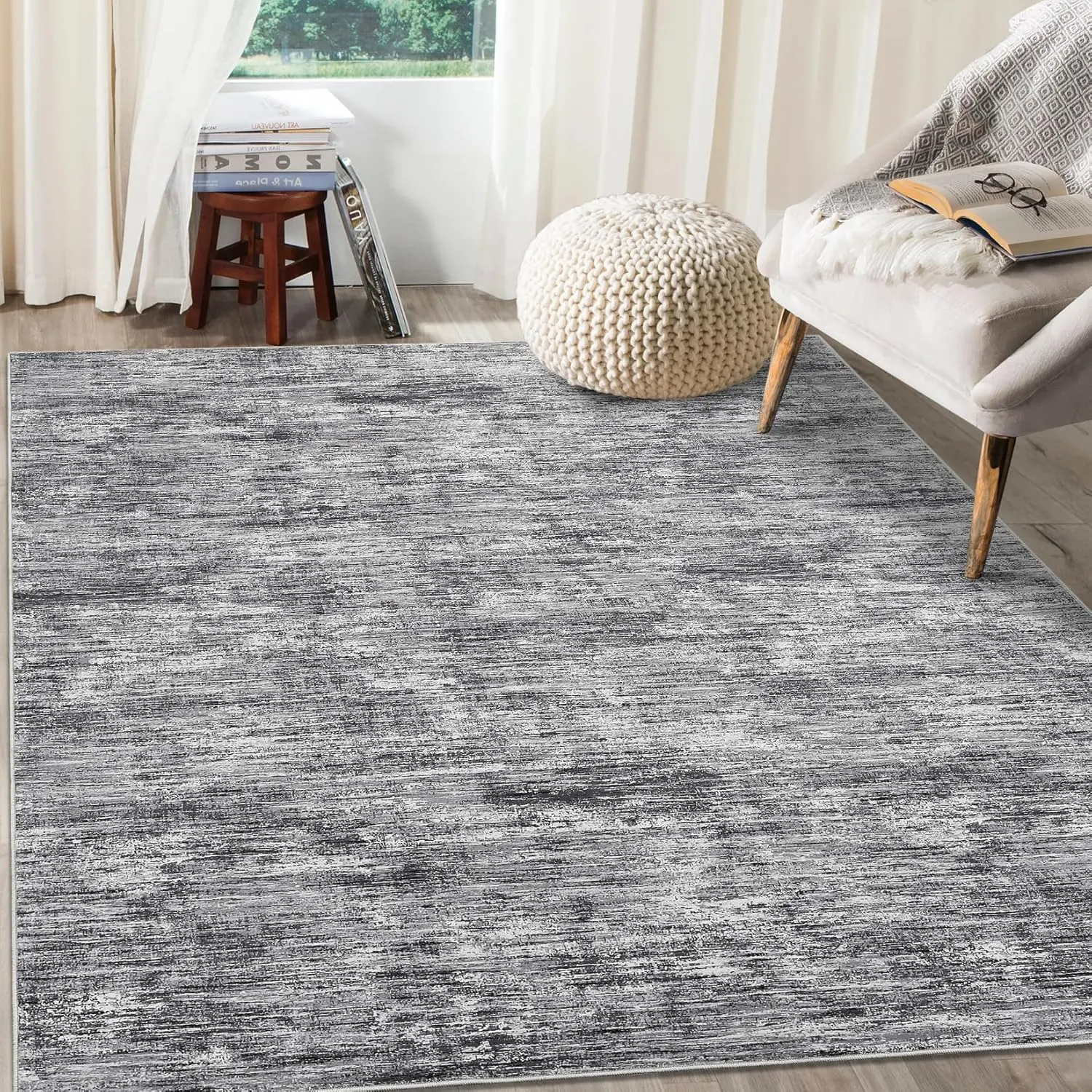 Modern Solid Color Casual Area Rug - Stain-Resistant, Machine Washable Home Decor Rug for Living Room Decor, Bedroom, Home Office