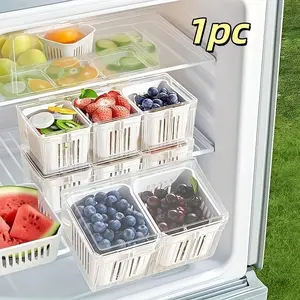 Kitchen Refrigerator Accessories Set, Fruit Airtight Food Storage Containers, 3 Transparent Removable Dividers, Ideal for Fridge, Salad, Vegetables, Airtight Meal Prep