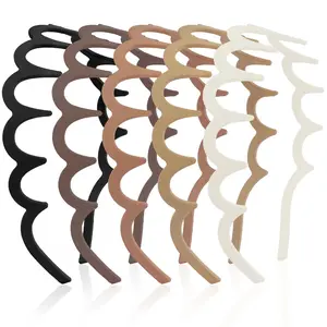 Zigzag Headbands 5 count, Neutral Matte Plastic Headbands with , Non-slip Wavy Hairbands for Women&Men, U Shape Reversible Headband, Retro High Skull Headband, 90s Comb Hair Hoop