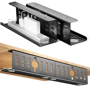 Complete Ventilated Under-Desk Cable Tray Kit - Heavy-Duty Iron Cable Management System with Socket Holder, Wire Hider & Cable Clips | Pre-Assembled Space-Saving Wire Organizer for Office & Professional Desk Wiring Solutions, Utility Racks
