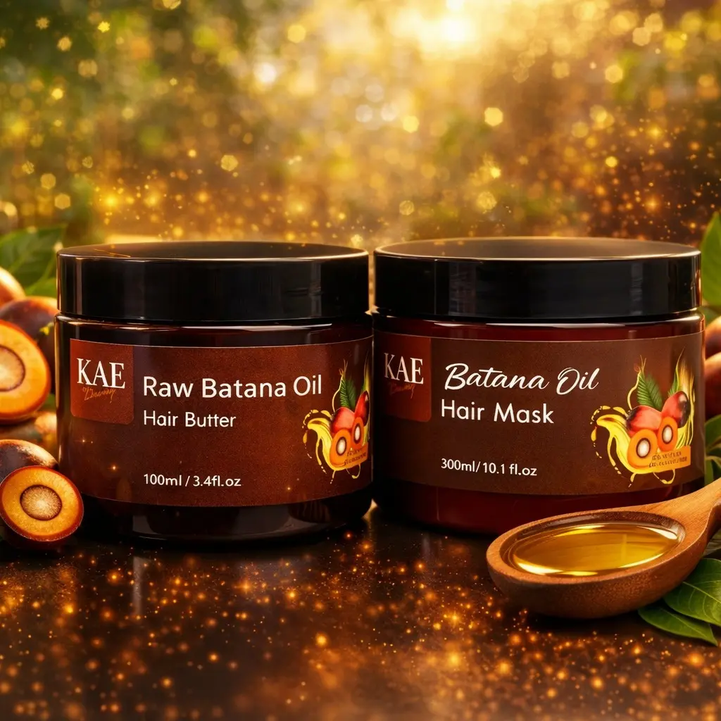 KAE Beauty Raw Batana Hair Butter & Hair Mask Bundle – Moisturizing Hair Care Set, 3.4 oz Butter + 10.1 oz Mask