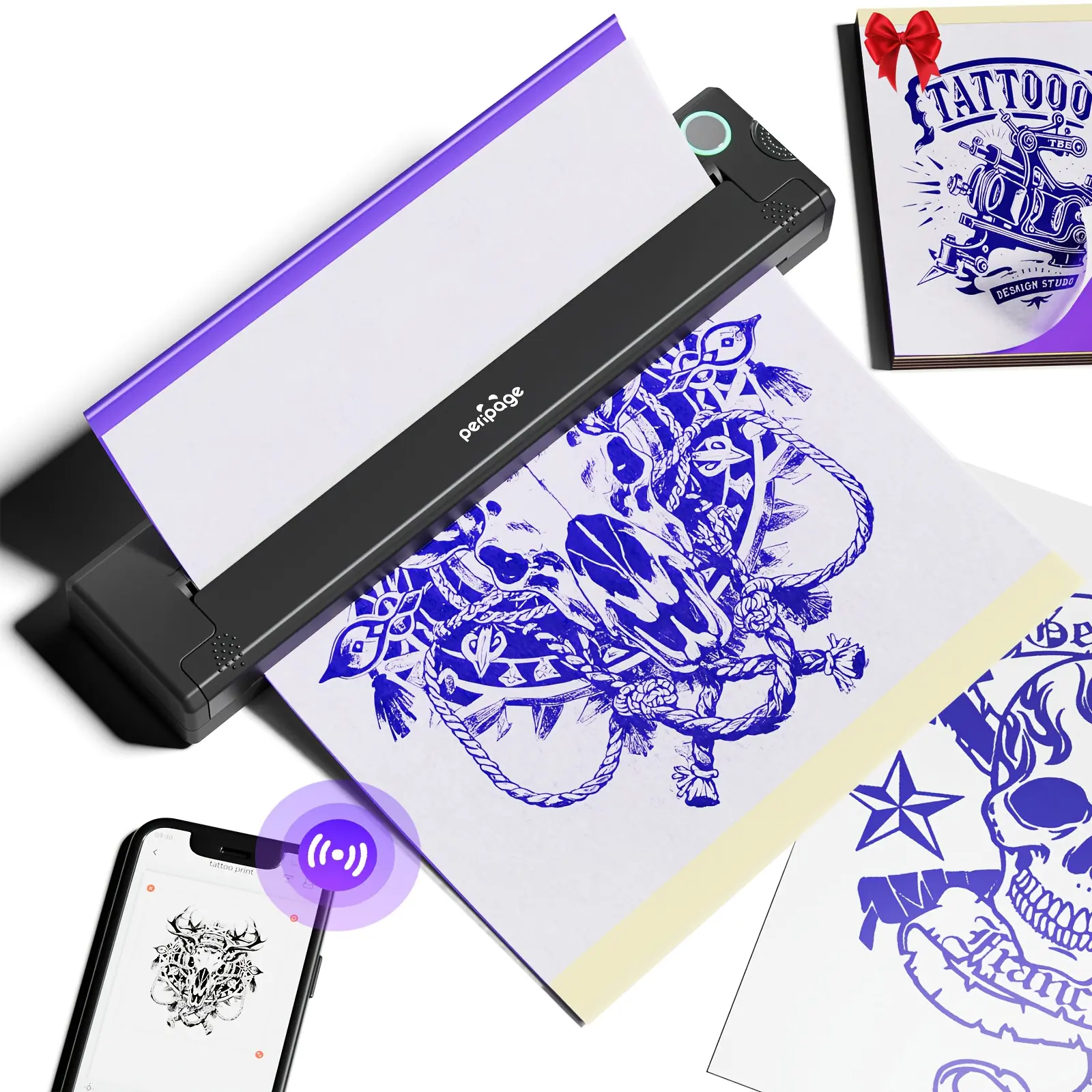 Peripage P90 Tattoo Stencil Printer Tattoo Printer Thermal Printer For DIY Tattoo, Mini Portable Printer, Compatible With Smartphone And PC, IOS, Android, With 5pcs A4 Tattoo Transfer Paper