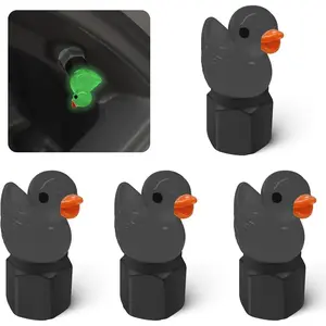 4 Pack Cute Duck tire Valve caps, Glow in The Dark Tire Valve Caps, Interesting and Practical Tire Decoration, Can be Used for Cars, Motorcycles, Trucks, and Bicycles.(Black)