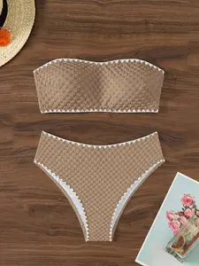 European And American Split Sexy Bikini Solid Color High Waist Lace Buds Design Women'S Border Swimwear