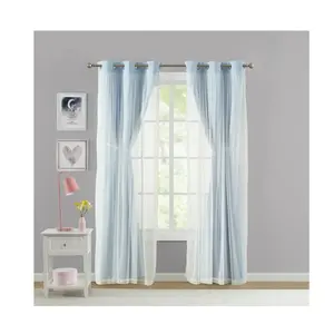 Blackout Curtain Panel with Sheer Overlay, 37" W x 84" L, Blue, 1 Panel, Customizable Design for Home Decor
