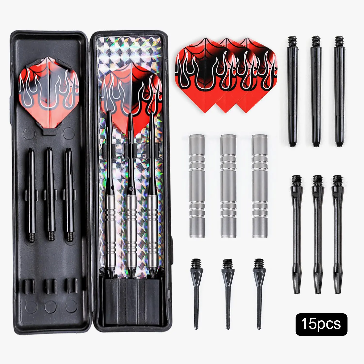 16g Steel Tip Darts Set, 15pcs/set Professional Darts with Storage Box, Indoor & Outdoor Darts Game for Home, Office, Dartboard, Party