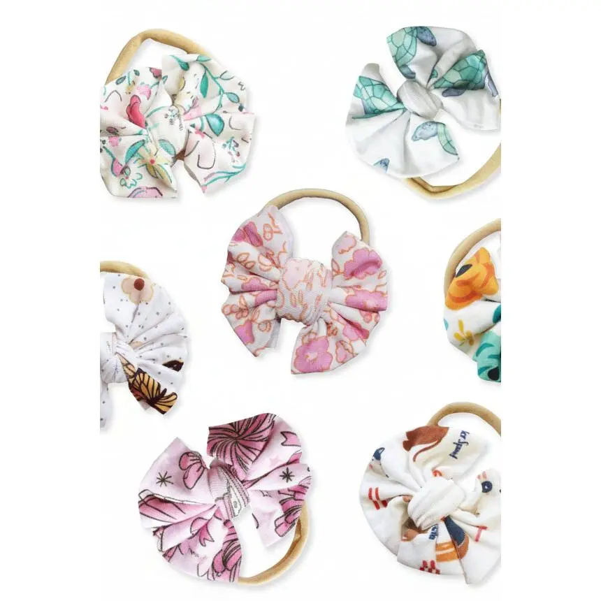 Baby & Newborn Soft Headband - Stretchy Knit Band with Cute Bow Detail, Gentle Bamboo Mix Fabric, Assorted Prints, Skin-Gentle Hair Accessory for 0-3 Months, Infant Bows