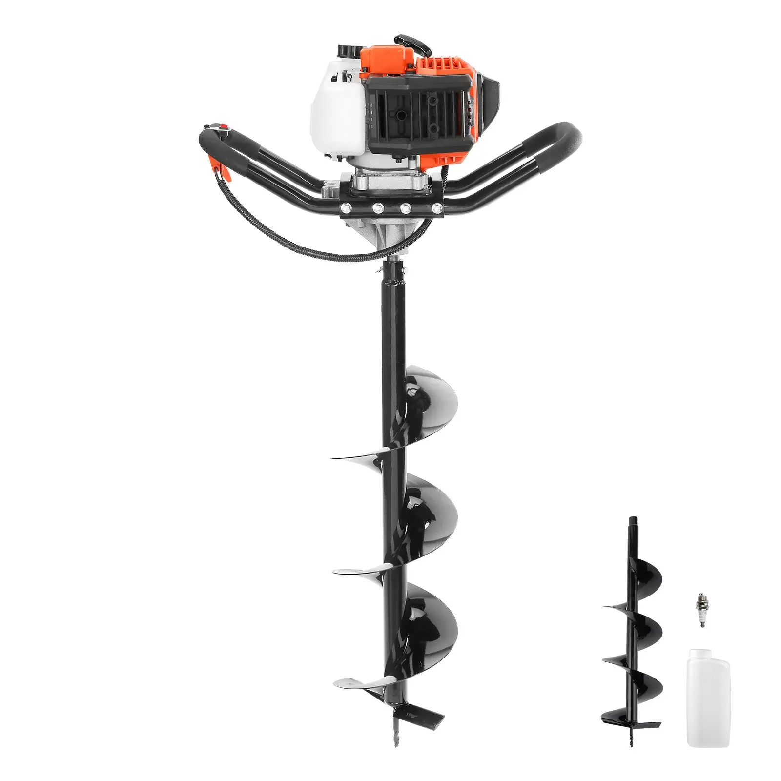 Post Hole Digger, Gas Powered Earth Digger with EPA Certification: 43cc 1250W Model with 8" Auger Bit & 30" Alloy Steel Auger, and 52cc 1450W Model Featuring Two Auger Bits (6" & 10") & 3 Extension Rods, Suitable for Farmland, Garden, and Planting