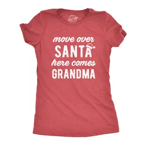 Womens Move Over Santa Here Comes Grandma T Shirt Funny Grandmother Graphic Novelty Tee Funny Womens T Shirts Cute Vintage Fashion Casual Ladies T-Shirt Gift Christmas Tops for Women Funny Grandma Top Women's Red